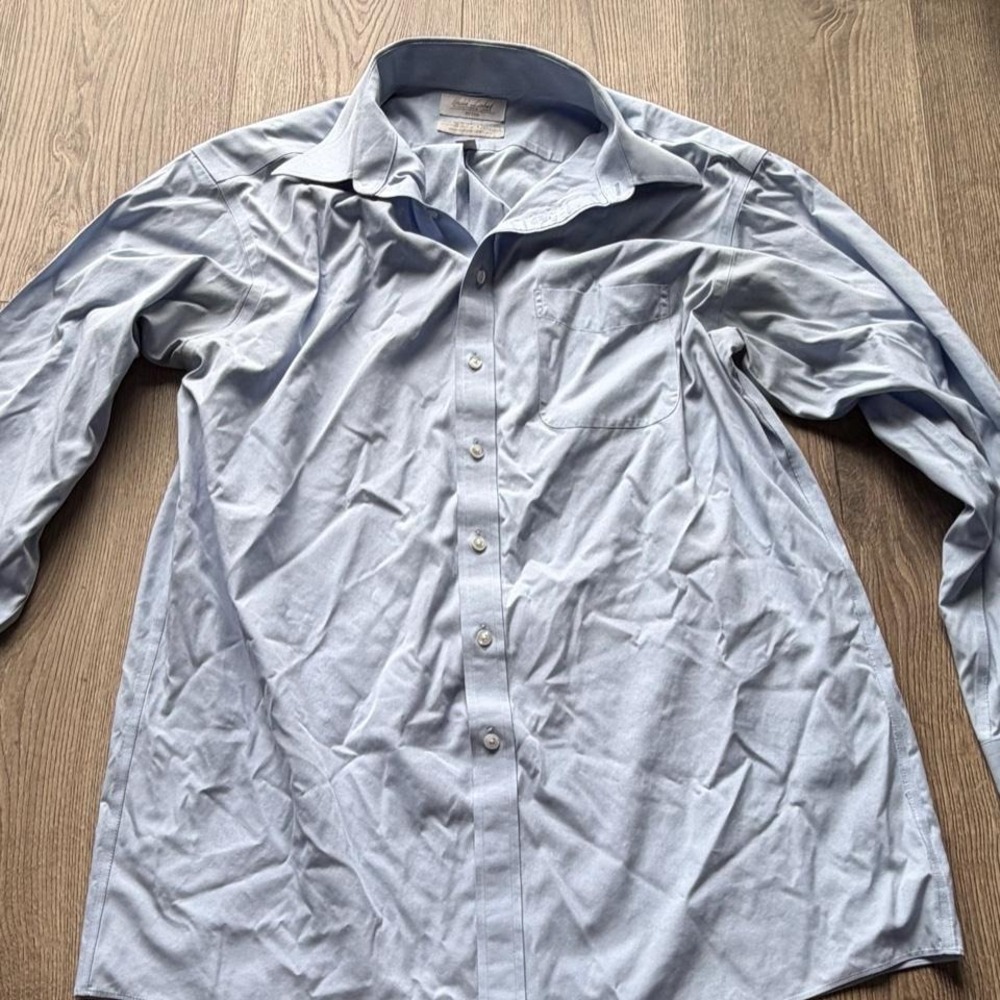 Roundtree & Yorke Gold Label Fitted 16.5 Blue Non Iron‎ 100% Cotton Dress Shirt